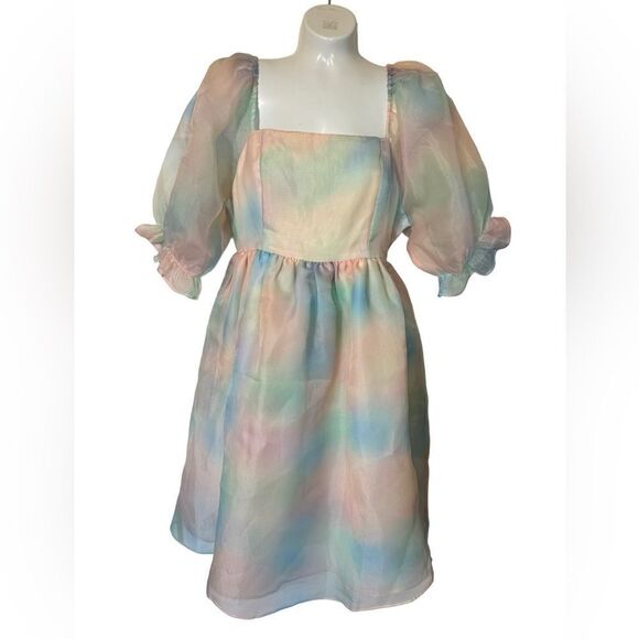 NWT Endless Rose Pastel Ombré Puff Sleeve Mini Dress - Picture 3 of 9
